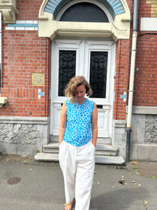 Top bleu sans manche
