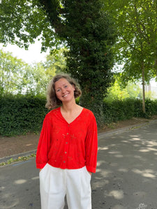 Blouse rouge broderie