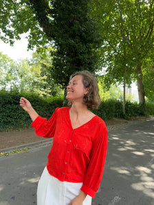 Blouse rouge broderie
