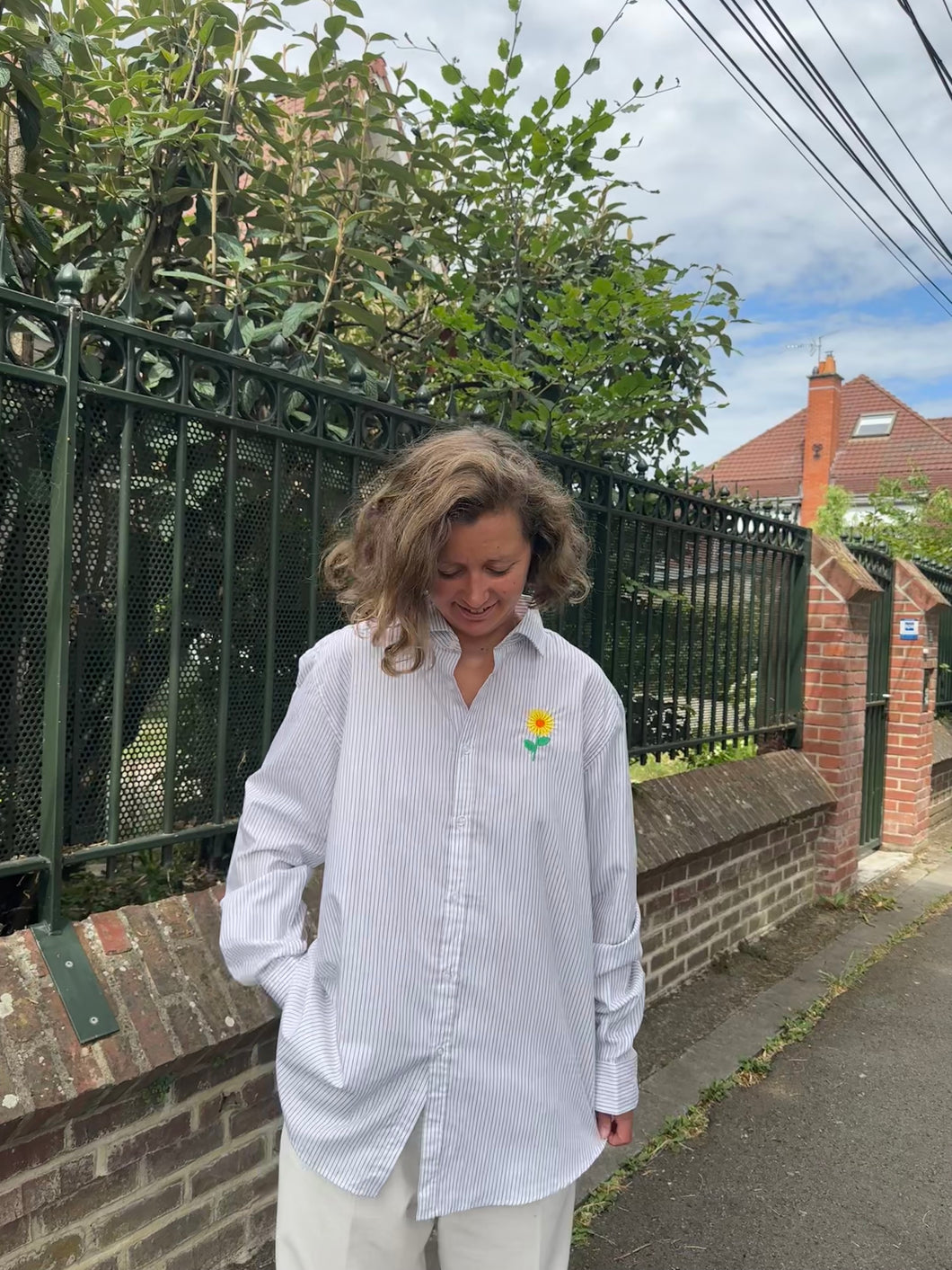 Chemise rayée brodée